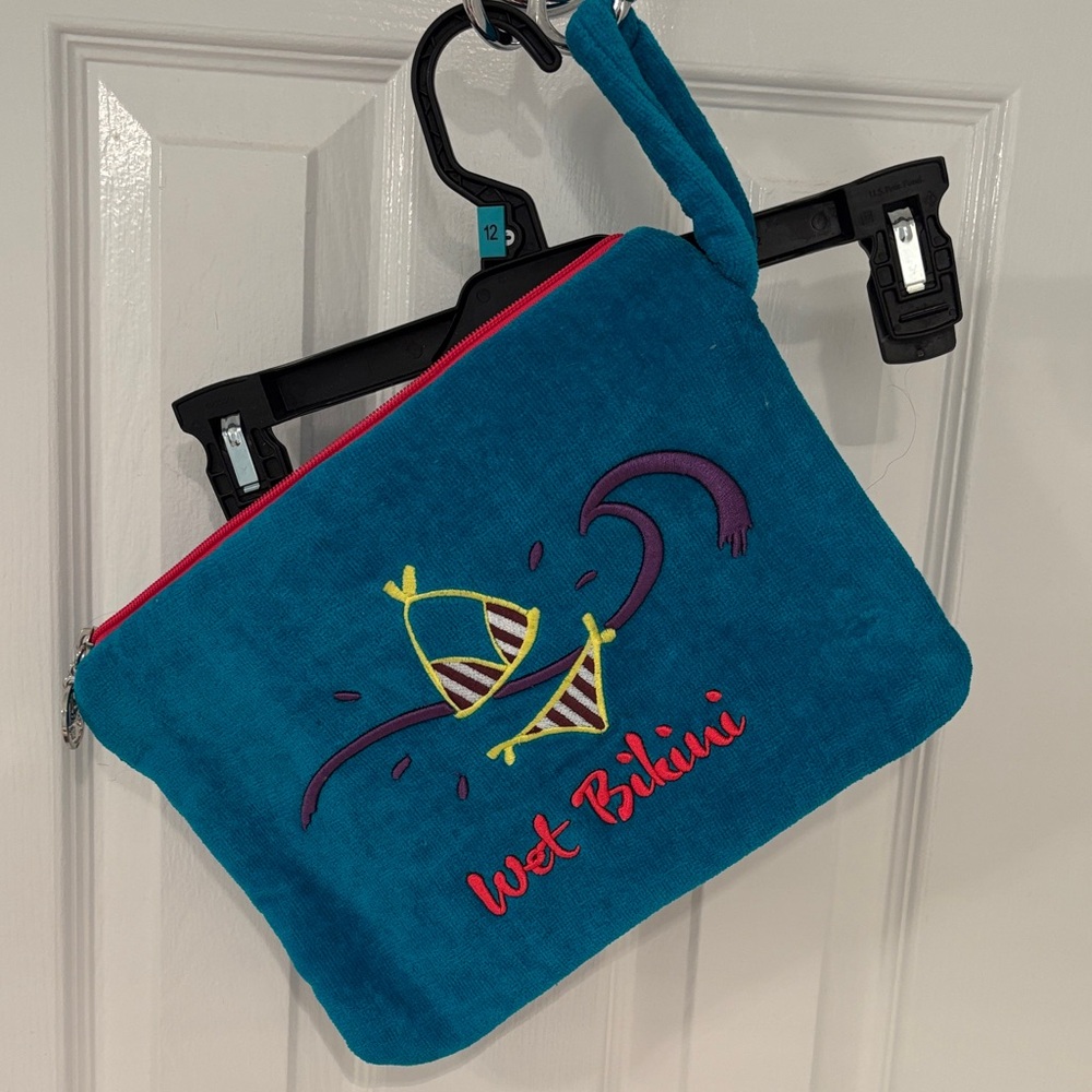 Henri Bendel Teal WaterProof Bathing Suit Travel Bag with Embroidery